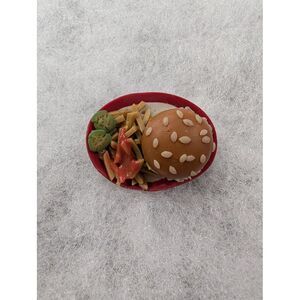 Handmade Whimsical Hamburger Fries And Pickle Brooch Pin‎ Polimer Clay